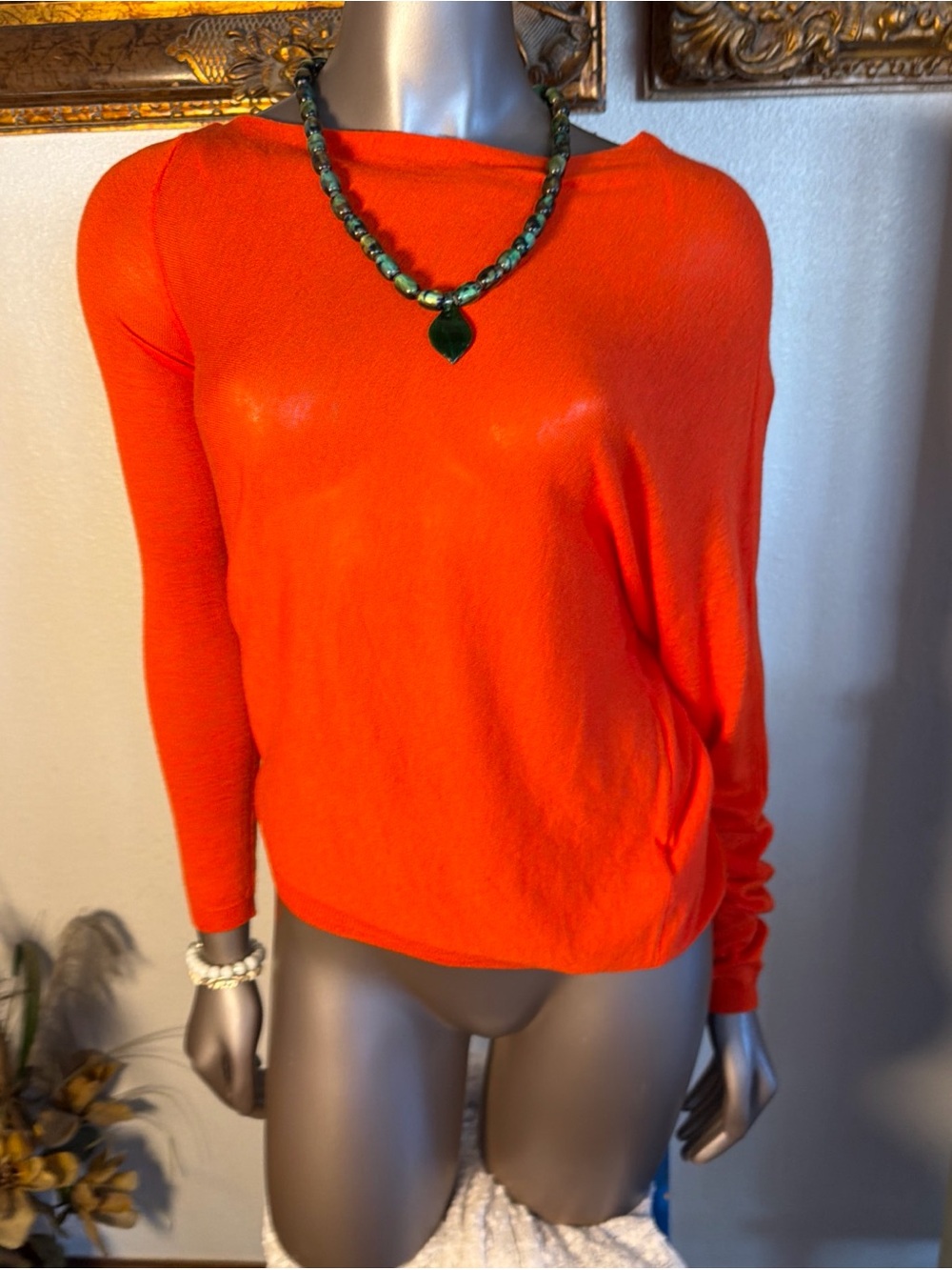 Zara Wool Silk Blend slouch Bright Orange Long Sleeve Sweater